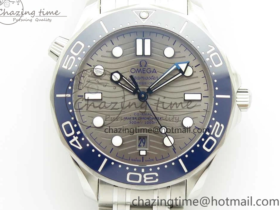 1222 Effortless 2018 Seamaster Diver 300M OMF Best Edition Blue Ceramic Gray Dial on SS Bracelet A8800 (Black Balance Wheel) 7958